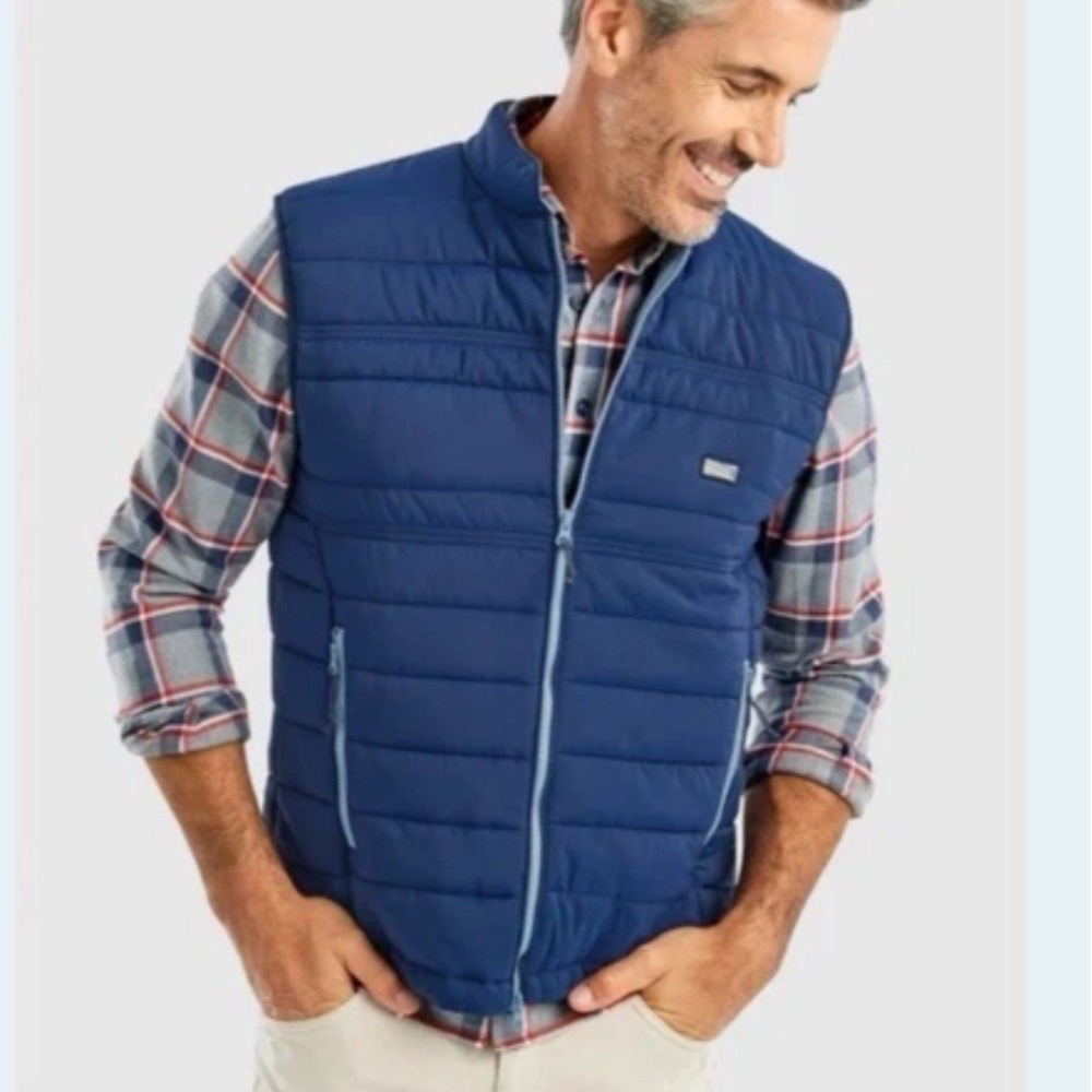 Johnnie-O Harwich Quilted Puffer Vest Mens XXL Navy New JMVT1470 Full Zip